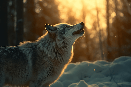 森林雪地中的狼图片