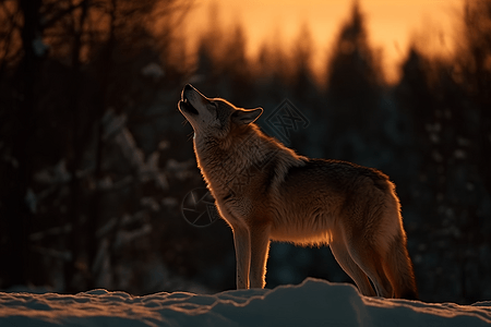 白雪皑皑的森林中的狼图片