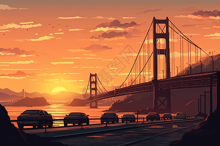日落下的桥梁图片