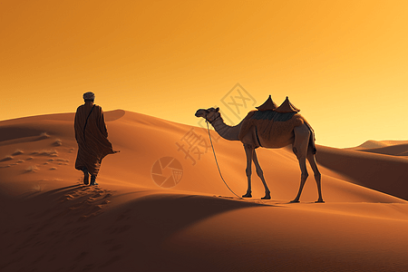 沙漠中的商人与骆驼图片