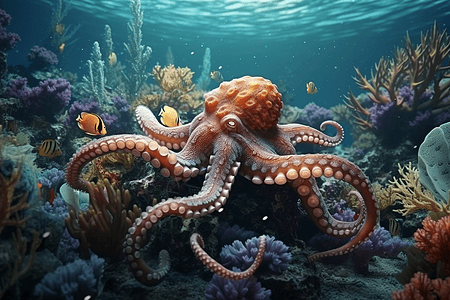 海底章鱼背景图片