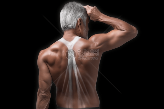 男子伸展背部肌肉图片