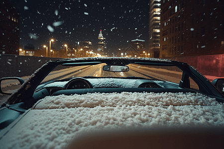 白色敞篷车被雪覆盖背景