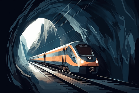 火车冲过山间隧道图片
