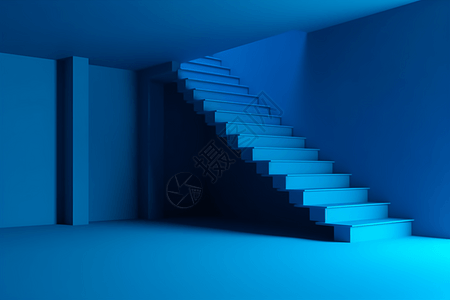 带楼梯的空蓝色房间背景图片