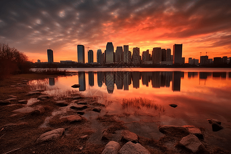 傍晚天空城市图背景图片