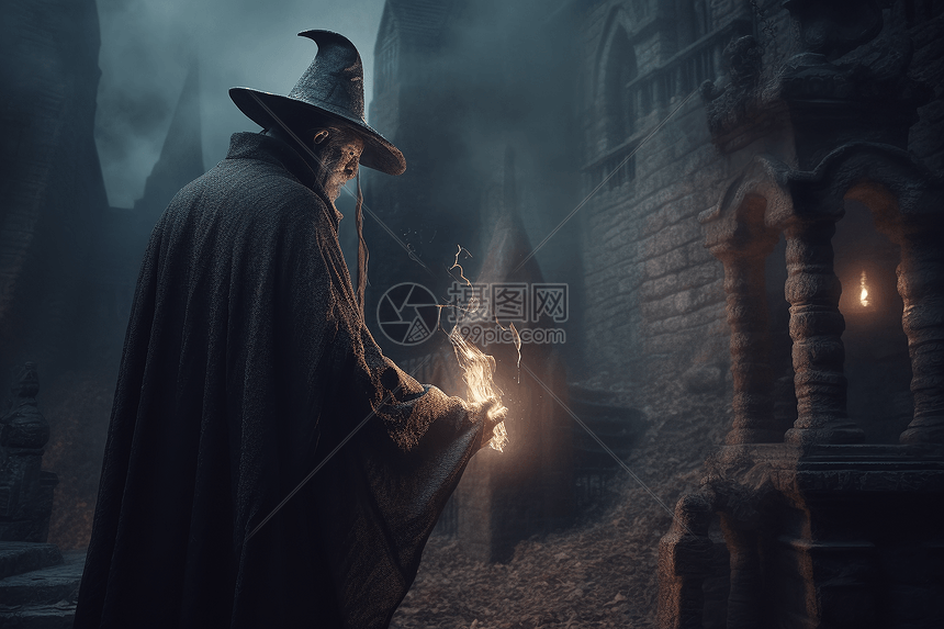 身穿魔法袍魔法师图片素材-正版创意图片600067962-摄图网
