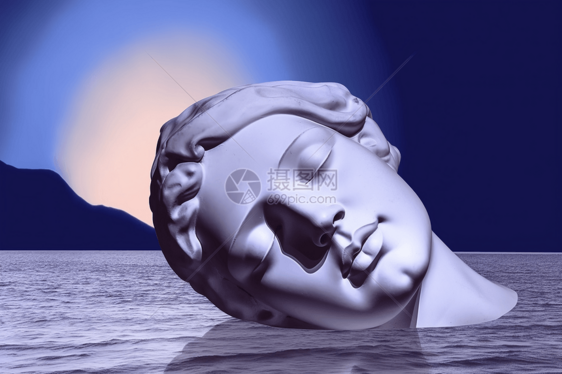 侧躺在海上的人体模型雕塑图片