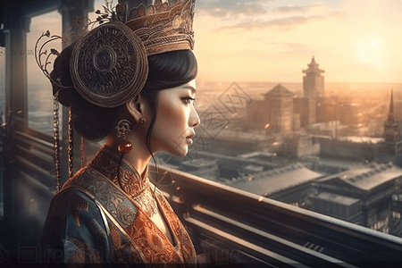 中国公主站在阳台上图片