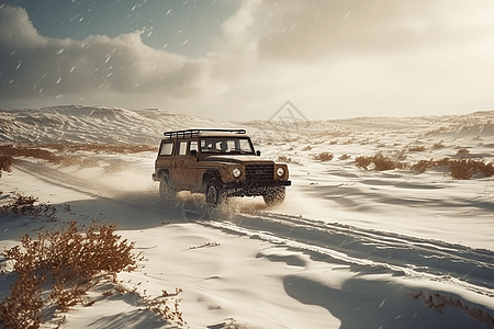 冬季沙漠上的汽车图片