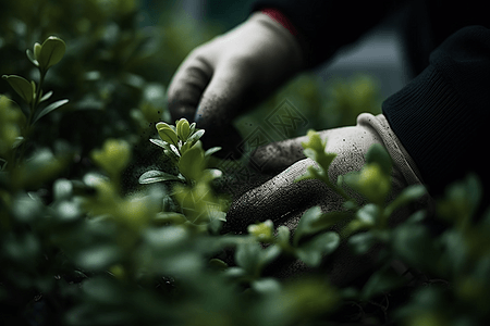 园丁剪植物的特写镜头背景图片