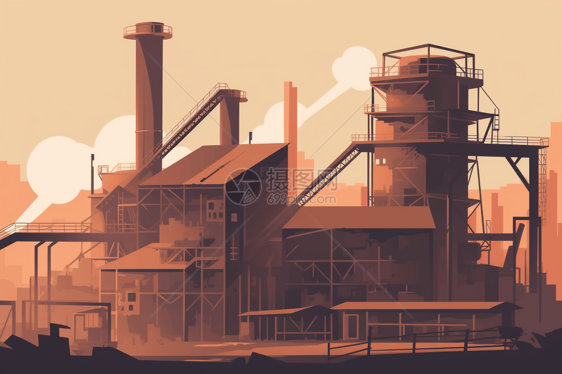 大型钢厂的烟囱图片