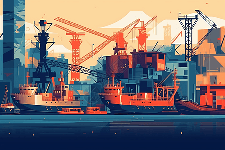 工业造船厂插画