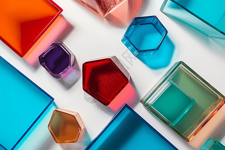 彩色透明玻璃器皿图片