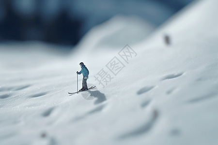 一个小人在雪山上滑雪图片