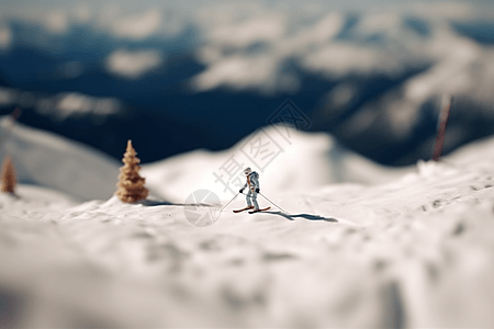 一个人在雪山上滑雪图片