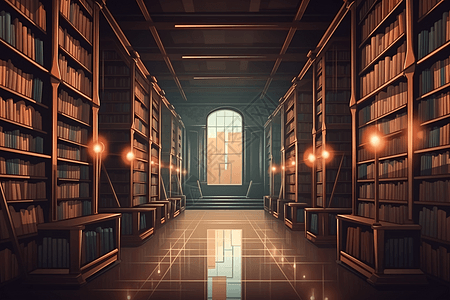 昏暗的图书馆书架走廊图片