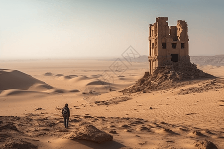 沙漠中古老的废墟图片