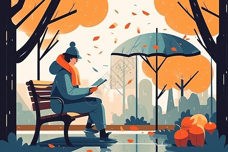 一个人在公园的长凳上看书图片