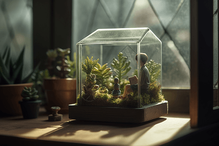 玻璃容器中的微型植物图片