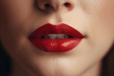 女人的红色嘴唇特写图片