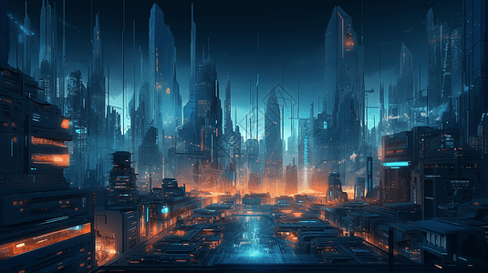 蓝色的虚拟城市图图片
