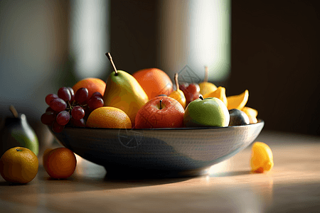 桌子上碗里的各种水果图片