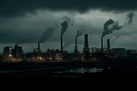 排放气体的工厂晚景图片