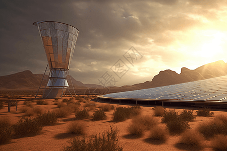 沙漠的太阳能热电厂图片