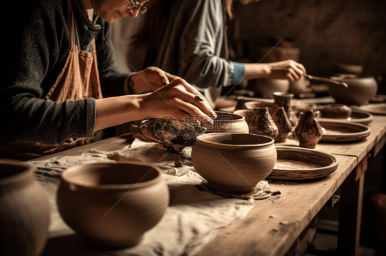 陶器工作室艺术家在烧制陶器图片