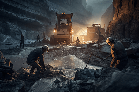 采石场工人从采石场挖石头图片