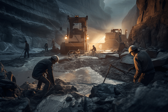 采石场工人从采石场挖石头图片