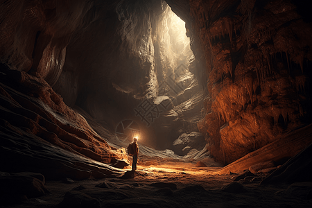 在洞穴探险的冒险家图片