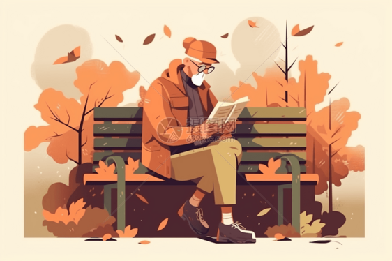在公园长椅上认真看书的人图片