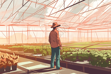 农业旅游温室里的绿色农产品插画