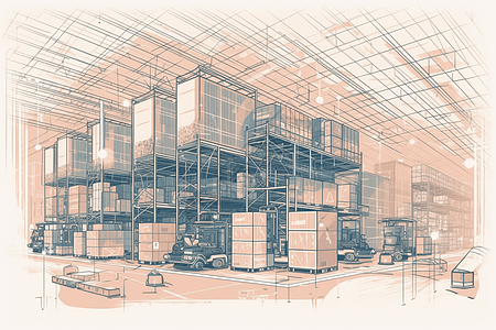 运输线信息技术存储仓库插画