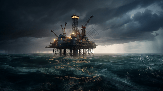 海洋中央的石油钻井平台图片