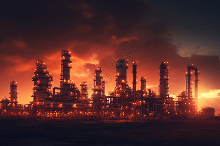 黄昏时的炼油厂图片