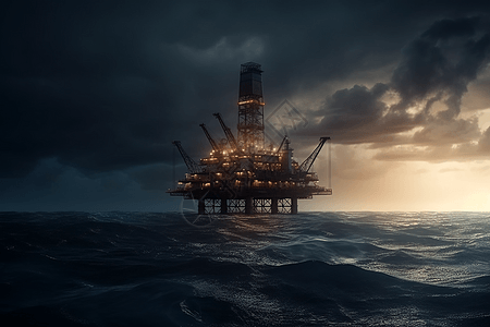 大海中央的石油钻井平台图片