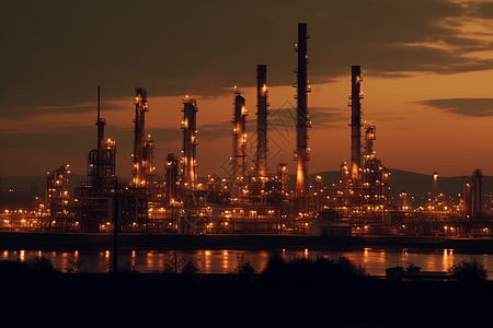日落的炼油厂图片