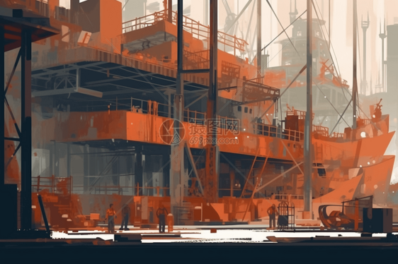 造船厂工人在船坞焊接图片