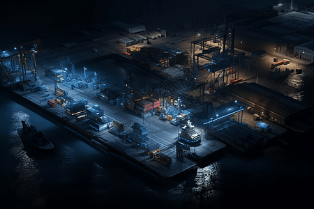 工业滨水区装载码头和起重机图片