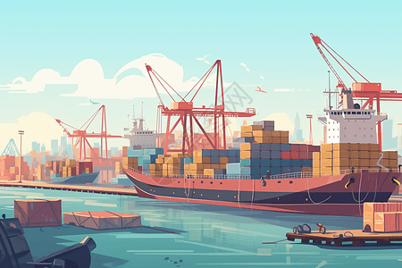 运输码头物流工业港口船舶插画