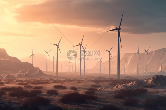 风力涡轮机发电大型风电场图片