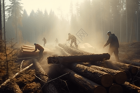 工人砍伐树木图片