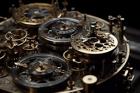 钟表复杂的齿轮细节高清图片