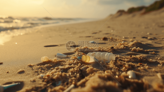 海滩上的矿泉水瓶图片