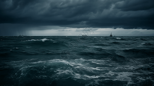 深海海域乌云下的海面背景