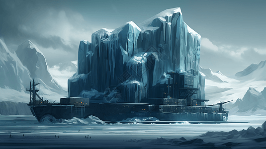 建在巨大冰山上的电站图片