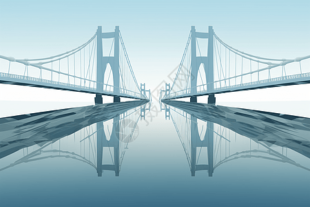 湖面上的镜面大桥背景图片